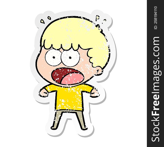 Distressed Sticker Of A Cartoon Shocked Man