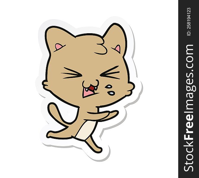 Sticker Of A Cartoon Hissing Cat