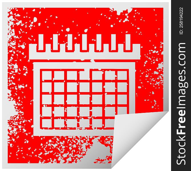 distressed square peeling sticker symbol of a work calendar