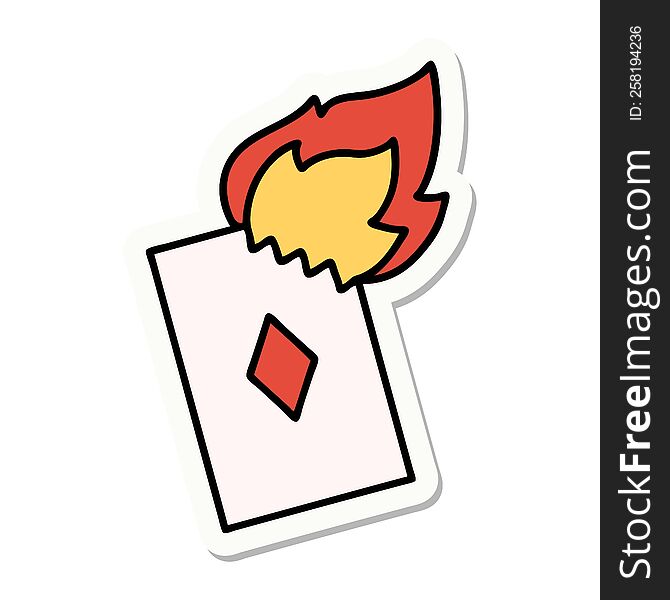 Tattoo Style Sticker Of A Flaming Card