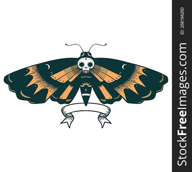 Tattoo With Banner Of A Deaths Head Moth