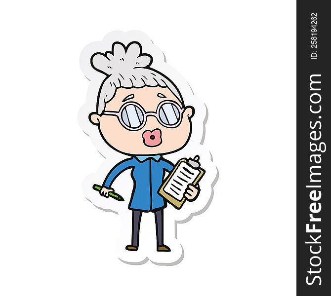 sticker of a cartoon manager woman wearing spectacles