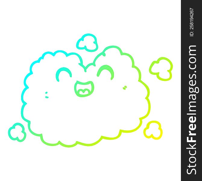 cold gradient line drawing of a cartoon happy smoke cloud