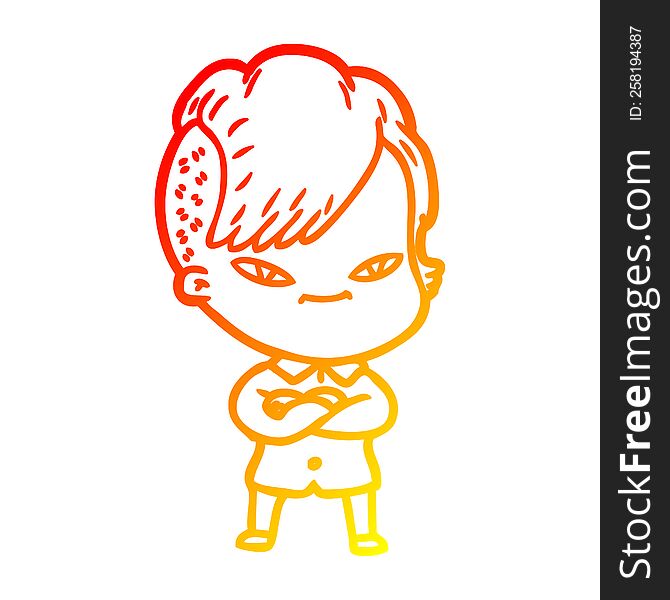 warm gradient line drawing cute cartoon girl with hipster haircut