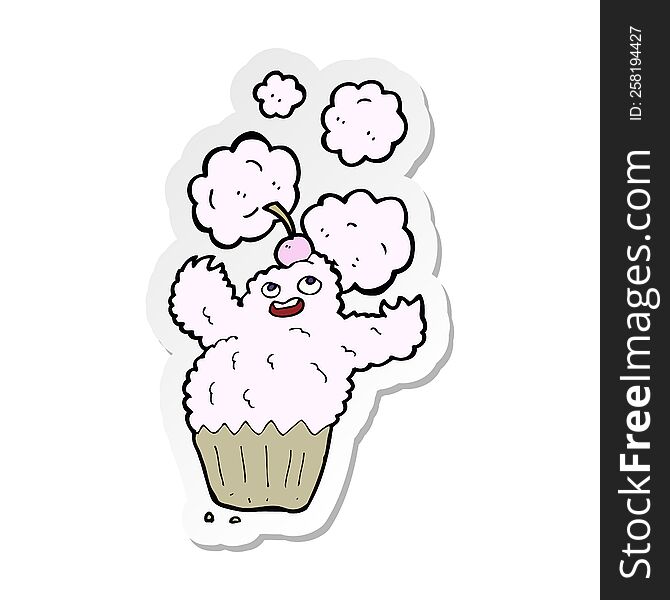 Sticker Of A Cartoon Cupcake Monster