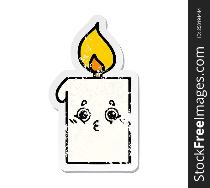 Distressed Sticker Of A Cute Cartoon Lit Candle