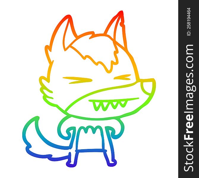 Rainbow Gradient Line Drawing Angry Wolf Cartoon