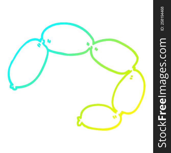 cold gradient line drawing of a cartoon string of sausages