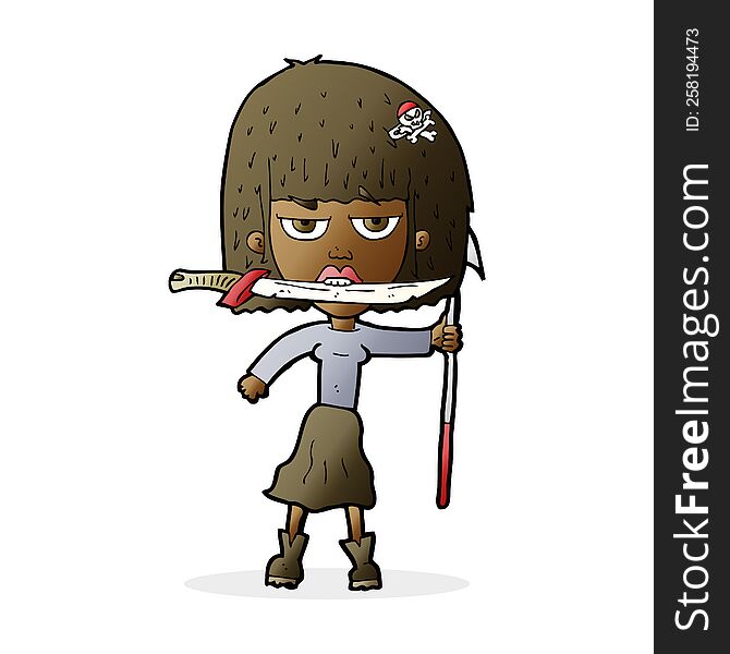 cartoon woman with knife and harpoon