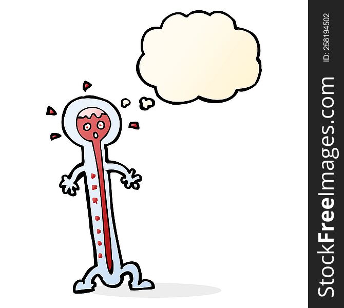cartoon hot thermometer with thought bubble