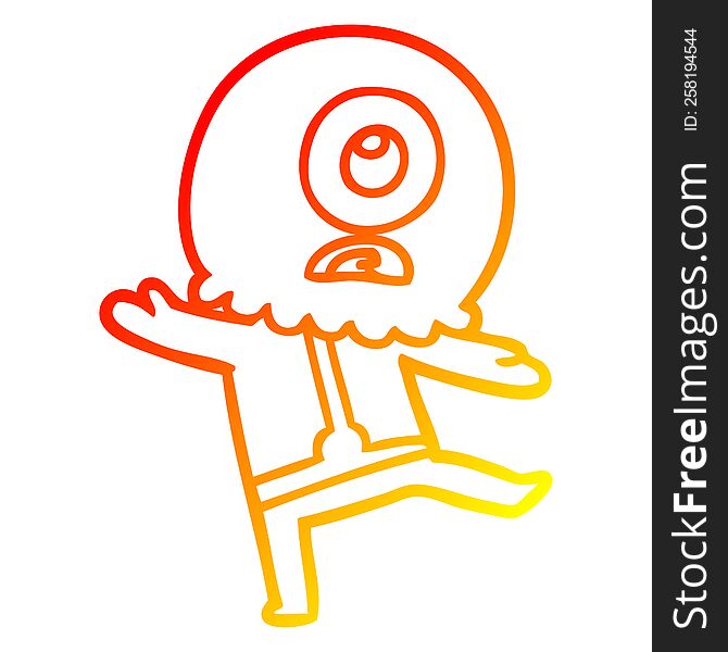 warm gradient line drawing of a cartoon cyclops alien spaceman