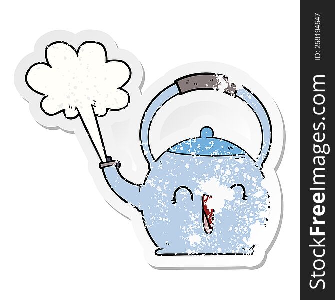distressed sticker of a cartoon boiling kettle