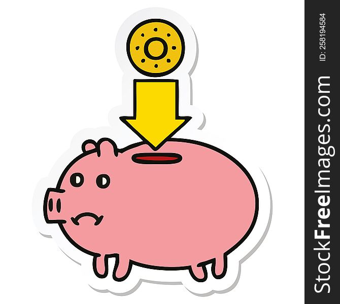 Sticker Of A Cute Cartoon Piggy Bank