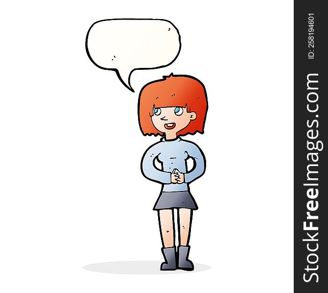 Cartoon Friendly Woman With Speech Bubble