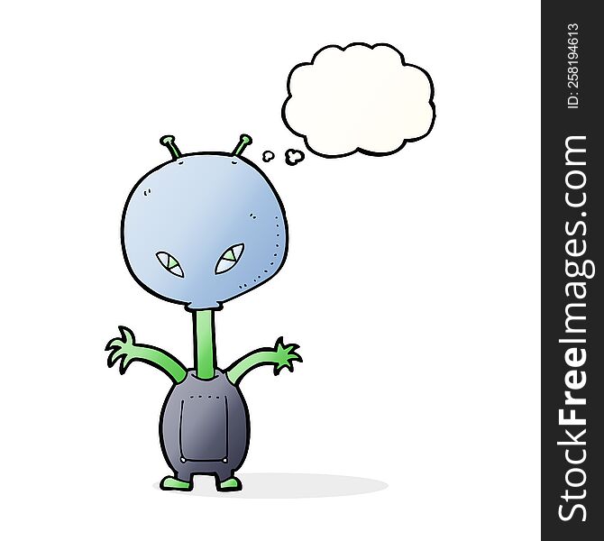 Cartoon Space Alien With Thought Bubble