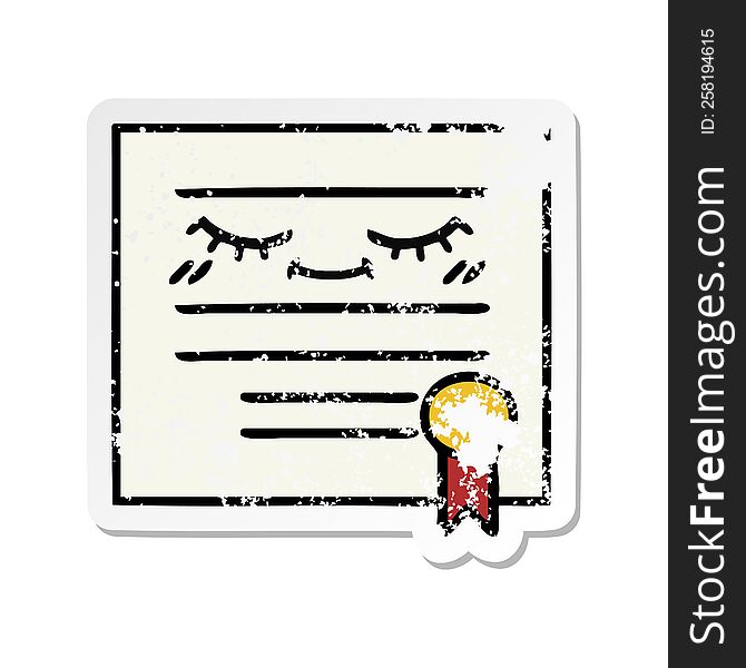 Distressed Sticker Of A Cute Cartoon Graduation Diploma