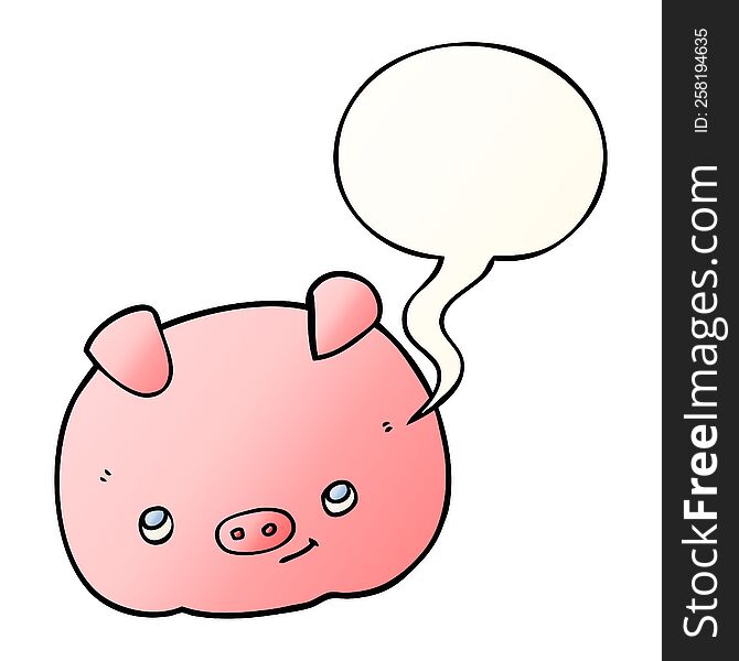 cartoon happy pig with speech bubble in smooth gradient style