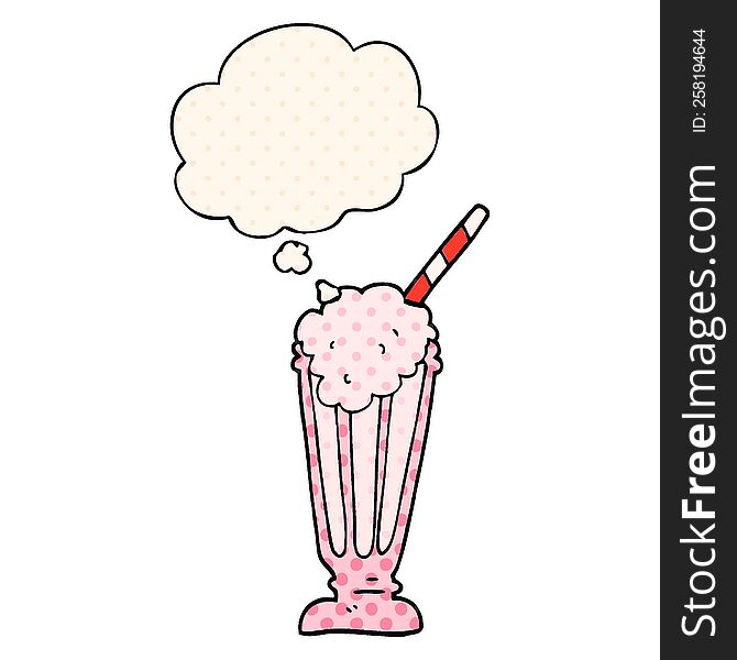 Cartoon Milkshake And Thought Bubble In Comic Book Style