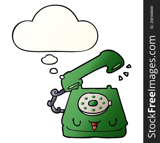 Cute Cartoon Telephone And Thought Bubble In Smooth Gradient Style