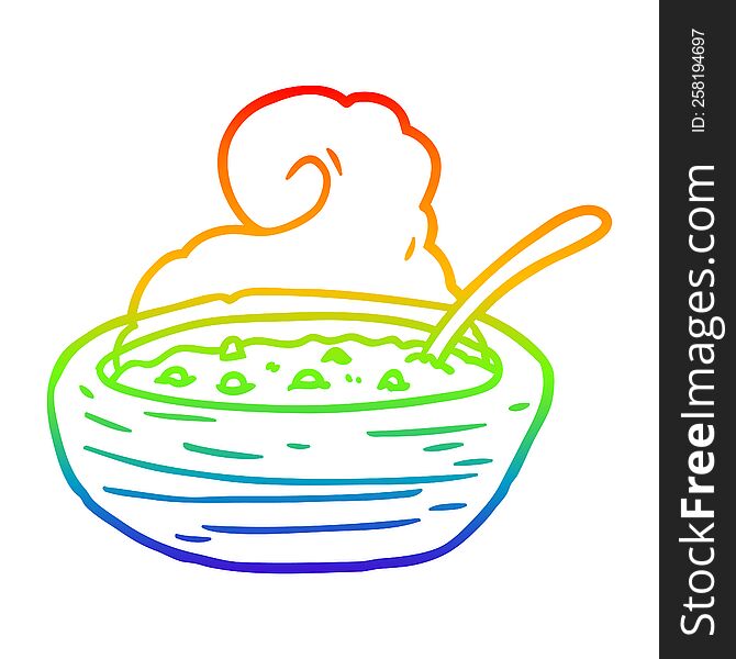 rainbow gradient line drawing of a hot bowl of broth