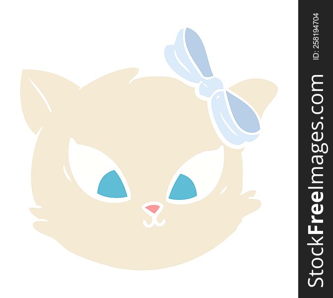 Cute Flat Color Style Cartoon Cat With Bow