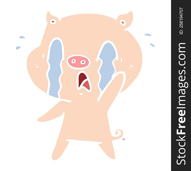 Crying Pig Flat Color Style Cartoon