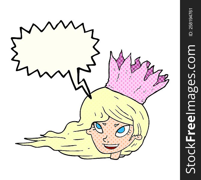freehand drawn comic book speech bubble cartoon woman with blowing hair