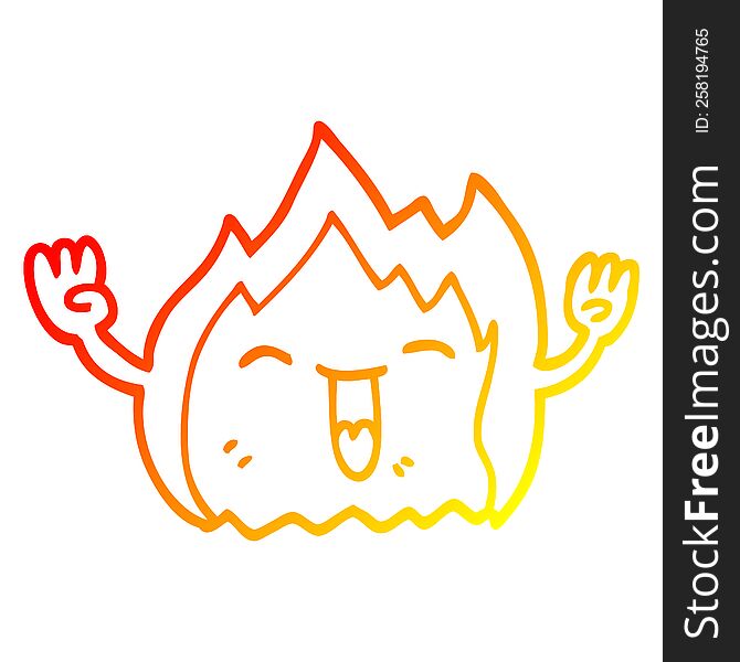 warm gradient line drawing of a cartoon happy red flame