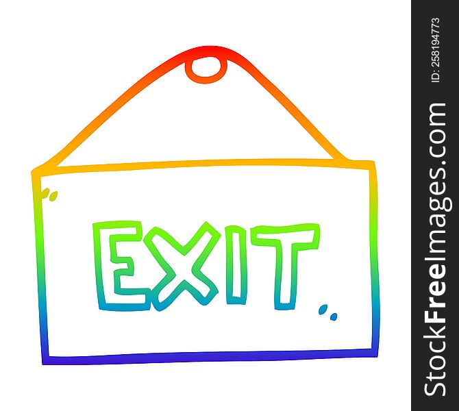 rainbow gradient line drawing of a cartoon exit sign