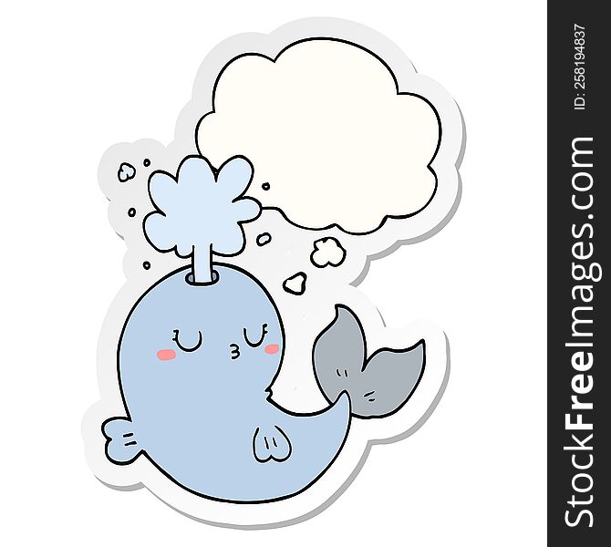 cartoon whale spouting water with thought bubble as a printed sticker