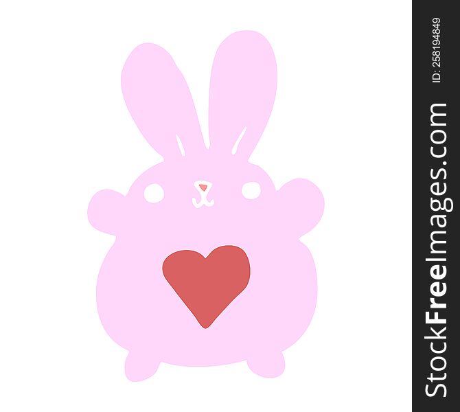 Cute Flat Color Style Cartoon Rabbit With Love Heart