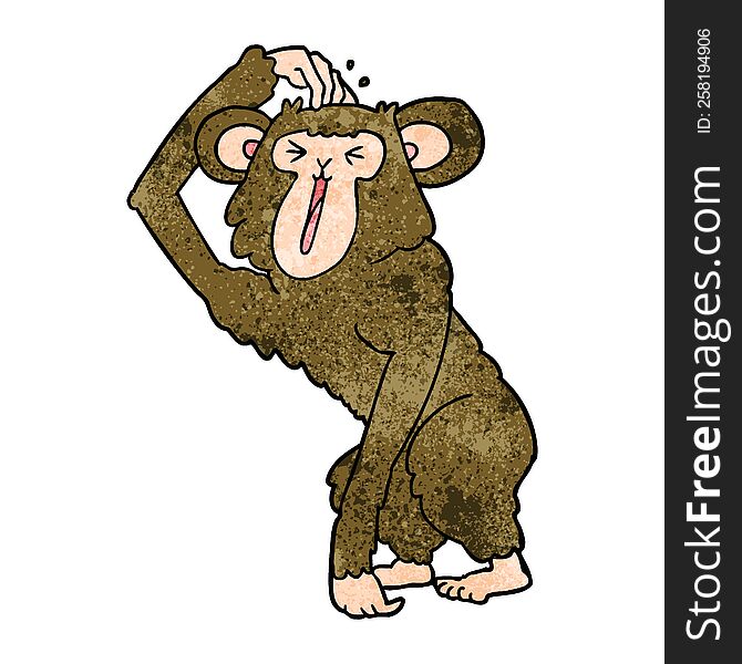 cartoon chimp scratching head. cartoon chimp scratching head