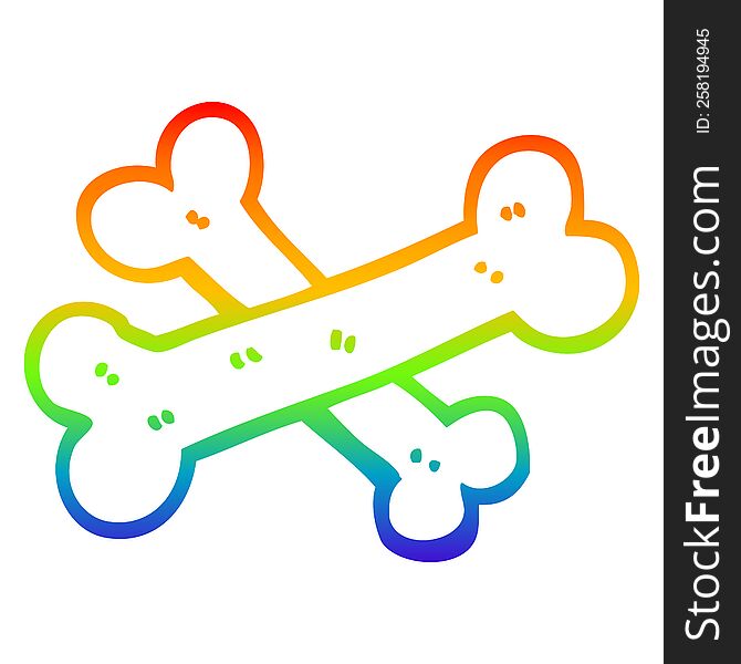 Rainbow Gradient Line Drawing Crossed Bones Cartoon