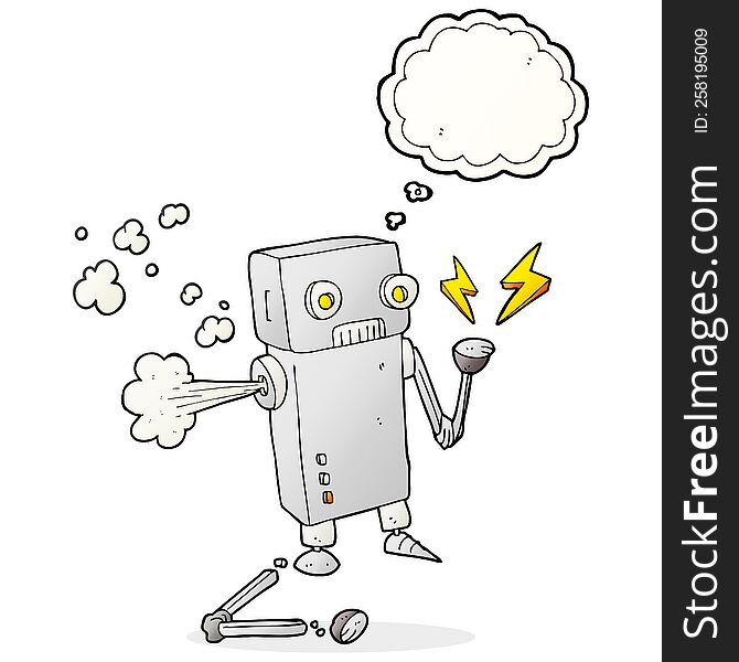 freehand drawn thought bubble cartoon broken robot