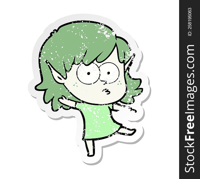 distressed sticker of a cartoon elf girl dancing