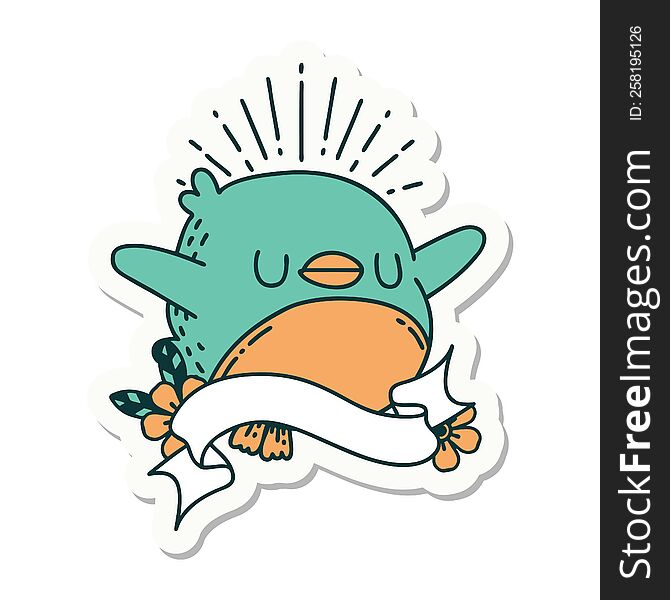 Sticker Of Tattoo Style Flapping Robin