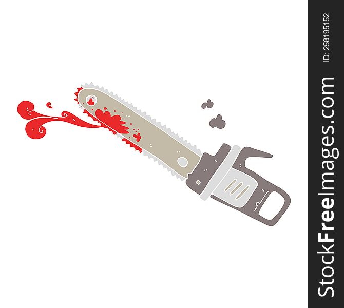 flat color illustration of bloody chainsaw. flat color illustration of bloody chainsaw