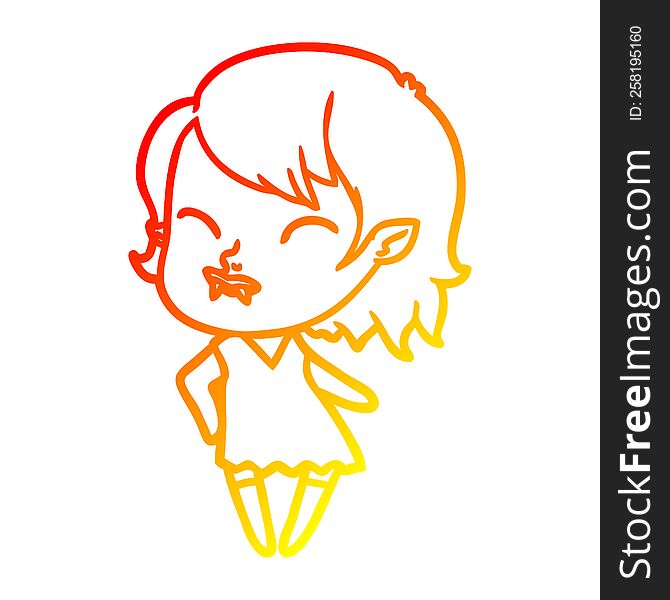 warm gradient line drawing of a cartoon vampire girl with blood on cheek