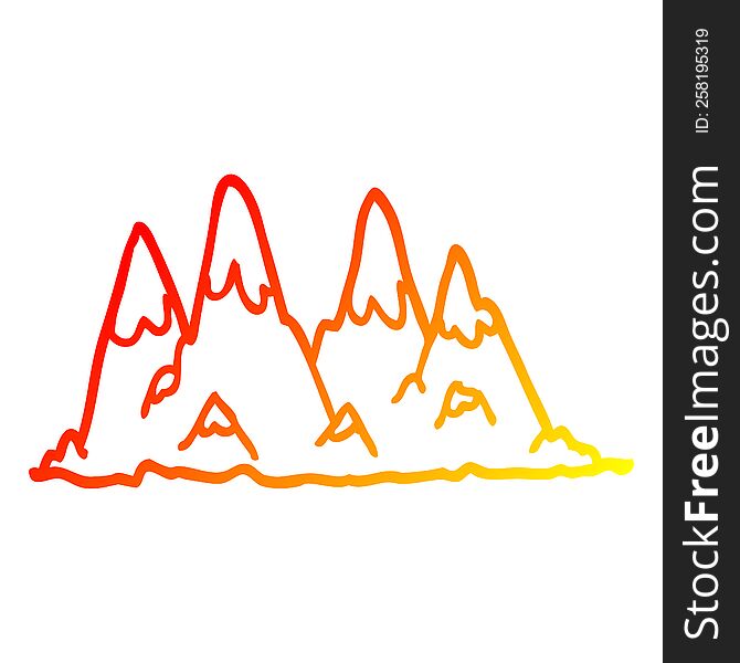 warm gradient line drawing of a cartoon mountain range