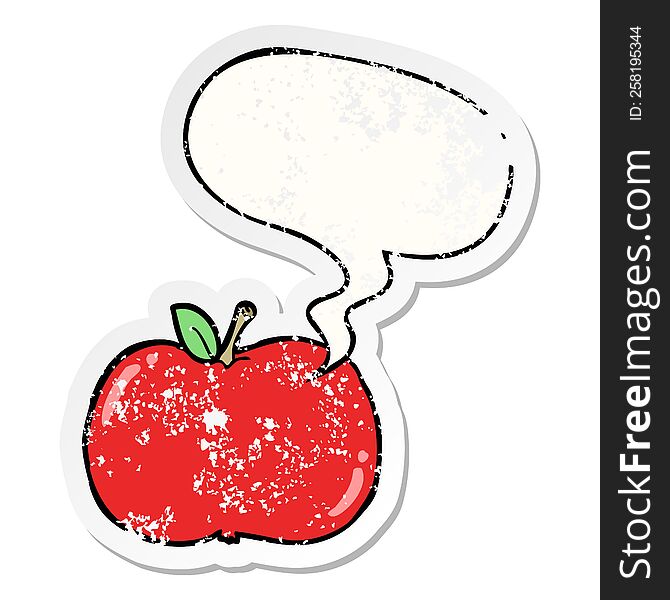 Cartoon Apple And Speech Bubble Distressed Sticker