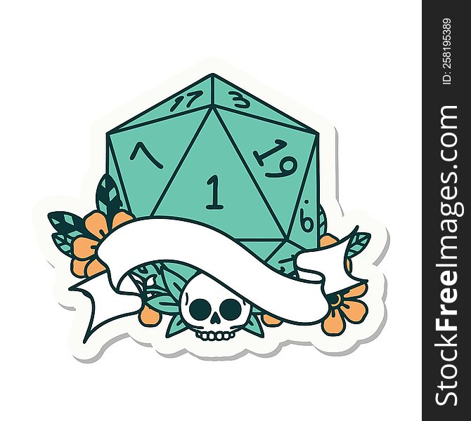 Natural One D20 Dice Roll Sticker