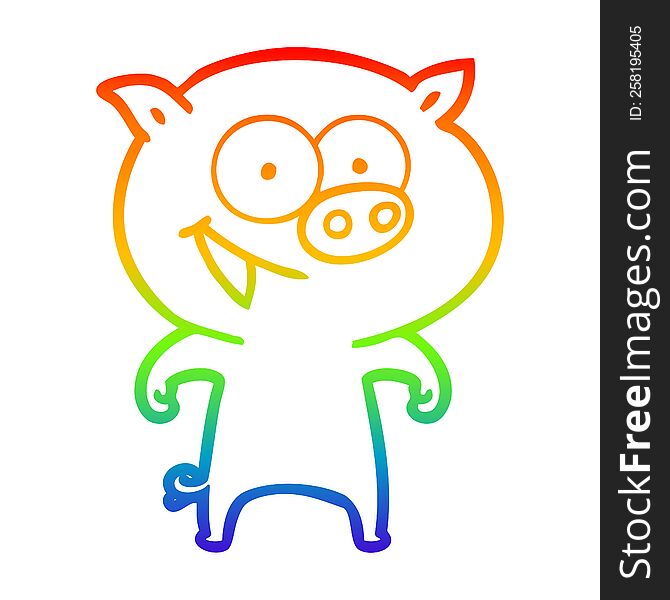 rainbow gradient line drawing of a cheerful pig cartoon