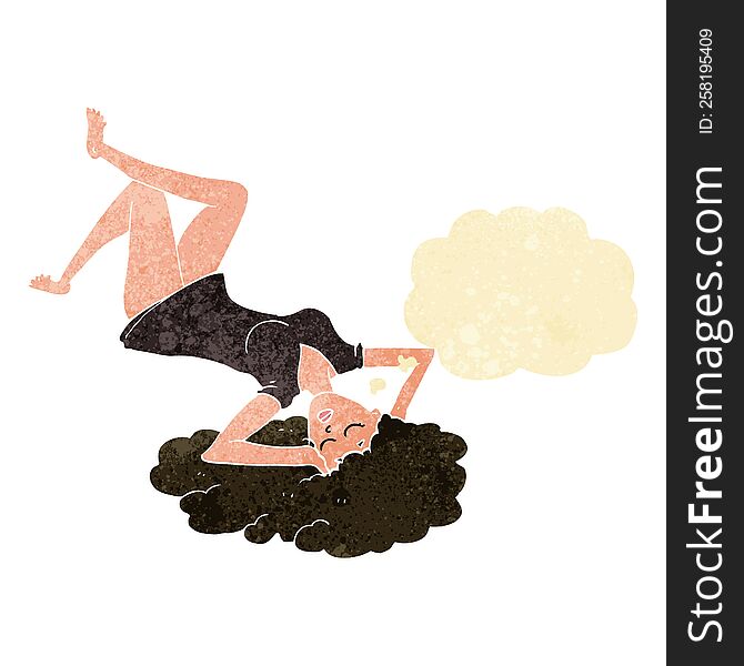 cartoon woman lying on floor with thought bubble