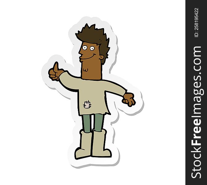 sticker of a cartoon positive thinking man in rags