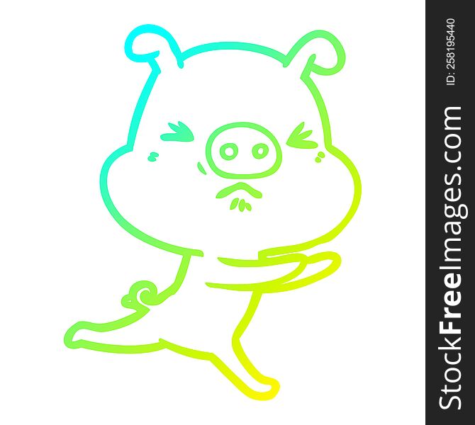 Cold Gradient Line Drawing Cartoon Annoyed Pig Running