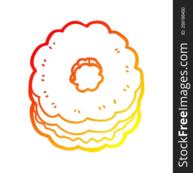 warm gradient line drawing of a cartoon biscuit