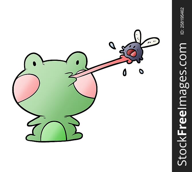 cute cartoon frog catching fly with tongue. cute cartoon frog catching fly with tongue