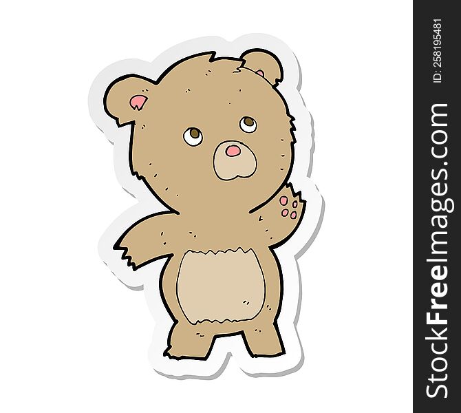 sticker of a cartoon curious teddy bear