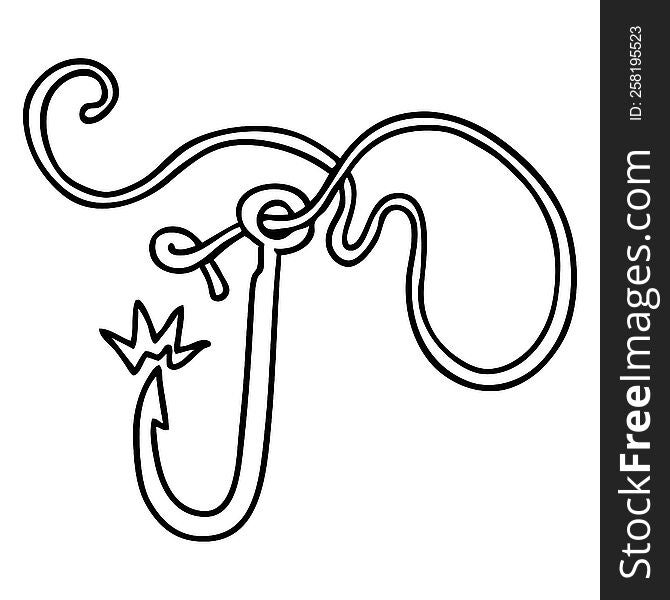 Line Drawing Doodle Of A Sharp Fishing Hook