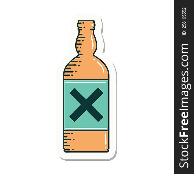sticker of tattoo in traditional style of a bottle. sticker of tattoo in traditional style of a bottle